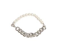 Urban Classics Unisex Pearl Flat Chain Bracelet silver, L/XL