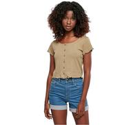 Urban Classics Women's Ladies Cropped Button Up Rib Tee Shirt Kaki 3XL