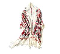 Urban CoCo Women's Embroidered Oversize Tassel Shawl Scarf Wraps for Women(Beige)