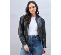 Urban Code Urban Code Black Leather Bomber Jacket With Whipstitching