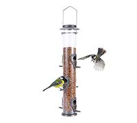 Urban Deco Mangeoire à oiseaux en métal à suspendre avec tube de suspension en acier, résistante aux intempéries et à l'eau, idéale pour attirer les oiseaux (gris)
