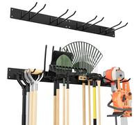 Urban Deco Support mural en métal pour Outillage de Jardin, capacité de charge de 150 kg, avec 4 crochets doubles et 2 panneaux, pour outils de jardin dans le garage, le jardin, la cave, noir