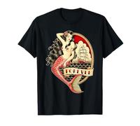 Urban Empyre Sirène Sailor American Traditional Tattoo Flash T-Shirt Noir T-Shirt Unisex-Adulte Homme Taille S Manche Courte Col Bateau Plage Tatouage Traditionnel Américain Importé
