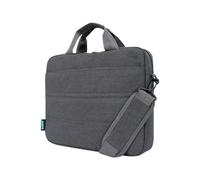 URBAN FACTORY Toploading bag made of recycled Nylon r-PET Reinforced notebook compartment Flat front pocket with zip Back patch