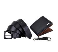 URBAN FOREST Kai Portefeuille en cuir, ceinture en cuir décontracté et porte-clés en cuir pour homme, Noir/séquoia, Contemporain