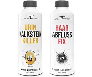 Urban Forest Lot de 2 déboucheurs de canalisations + nettoyant WC extra puissant | sans écoulement avec formule pour poils | Nettoyant anti-calcaire pour le nettoyage URBAN FOREST 2 x 1000 ml