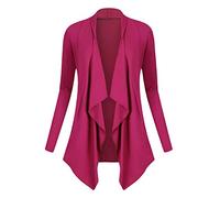 Urban GoCo Femmes Cardigan Drapé Ouverte Devant Manteau Manches Longues Ourlet Irrégulier Jaquette Fuchsia L