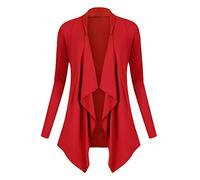 Urban GoCo Femmes Cardigan Drapé Ouverte Devant Manteau Manches Longues Ourlet Irrégulier Jaquette (Large, Rouge)