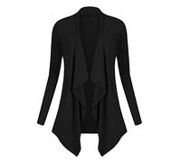 Urban GoCo Femmes Cardigan Drapé Ouverte Devant Manteau Manches Longues Ourlet Irrégulier Jaquette Noir S