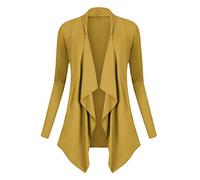 Urban GoCo Femmes Cardigan Drapé Ouverte Devant Manteau Manches Longues Ourlet Irrégulier Jaquette (Small, Mustard)
