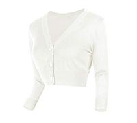 Urban GoCo Femmes Cardigan en Tricot Pull à Manches 3/4 en V-Col Boléro Blouson Gilet avec Boutons Blanc S