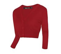 Urban GoCo Femmes Cardigan en Tricot Pull à Manches 3/4 en V-Col Boléro Blouson Gilet avec Boutons (L, Rouge)