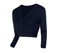 Urban GoCo Femmes Cardigan en Tricot Pull à Manches 3/4 en V-Col Boléro Blouson Gilet avec Boutons (M, Bleu Marine)