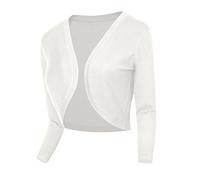 Urban GoCo Femmes Cardigan en Tricot Pull à Manches 3/4 en V-Col Boléro Blouson Gilet avec Boutons (Medium, 2 Blanc)