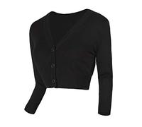 Urban GoCo Femmes Cardigan en Tricot Pull à Manches 3/4 en V-Col Boléro Blouson Gilet avec Boutons Noir L