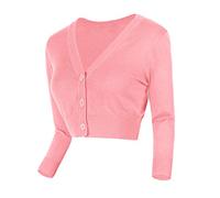 Urban GoCo Femmes Cardigan en Tricot Pull à Manches 3/4 en V-Col Boléro Blouson Gilet avec Boutons Rose XL