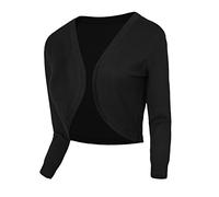 Urban GoCo Femmes Cardigan en Tricot Pull à Manches 3/4 en V-Col Boléro Blouson Gilet avec Boutons (S, 2 Noir)