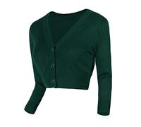 Urban GoCo Femmes Cardigan en Tricot Pull à Manches 3/4 en V-Col Boléro Blouson Gilet avec Boutons Vert foncé M