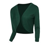 Urban GoCo Femmes Cardigan en Tricot Pull à Manches 3/4 en V-Col Boléro Blouson Gilet avec Boutons (XL, 2 Vert foncé)