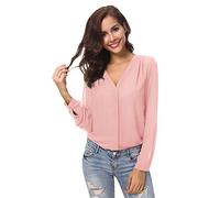 Urban GoCo Femmes Chemisier Col V Hauts Tops Mousseline Manches Longues Chemise (XL, Rose)