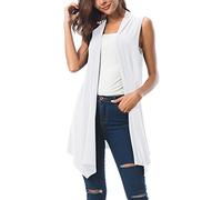 Urban GoCo Femmes sans Manches Drapé Cardigan Gilet (Large, Blanc)