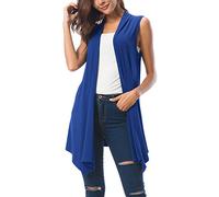 Urban GoCo Femmes sans Manches Drapé Cardigan Gilet (Small, Bleu Royal)