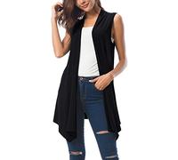 Urban GoCo Femmes sans Manches Drapé Cardigan Gilet (X-Large, Noir)