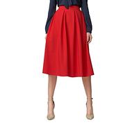 Urban GoCo Midi Jupe Plissée de Femmes Vintage De A-Ligne Taille Haute Jupe Longue avec Poches Rouge M