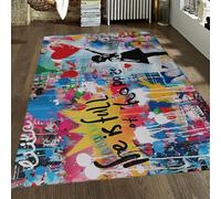 Urban Graffiti Small Area Rugs Tapis 200x300cm de Porte en Fausse Laine antidérapant Intérieur Lavable Street Girl et Lettres Motivation d entrée Sol à Poils Ras pour l Salle Bain Cuisine