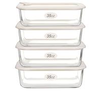 Urban Green Lot de 4 récipients alimentaires en verre avec couvercles en verre, passent au micro-ondes, hermétiques, 100 % sans plastique, couleur blanche