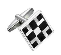 Urban-Jewelry Abstrait en Acier Inoxydable 316L, Onyx et Véritable Shell Boutons de Manchette Homme (Noir, Blanc, Argent)