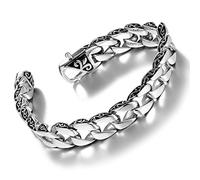 Urban Jewelry - Bracelet à maillons en acier inoxydable avec fleur de lys pour hommes (argenté, 21,5 cm)