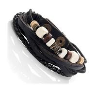 URBAN JEWELRY Bracelet vintage blond et brun terre en perles - Bracelet manchette fermoir cuir véritable noir