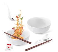 Urban Lifestyle Bol à Ramen en Porcelaine Blanc Chaud avec Cuillère et Baguettes 20cm 1000-1200 ml Set de Bol à Ramen Vaisselle Asiatique Set de Bols à Soupe Bol en Porcelaine Bol à Céréales Saladier