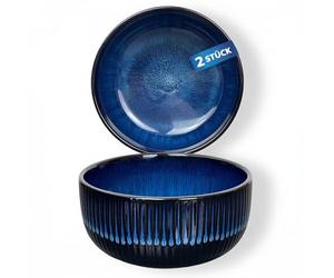 Urban Lifestyle Bols petit déjeuner pour céréales Diana, lot de 2 en grès, Ø 15 cm, 700-800 ml, bleu marine bol ramen, saladier, grand bol