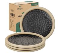 Urban Lifestyle Lot de 4 Assiettes Dessert Ø 15 cm Petites Assiettes Rondes en Grès Noir Assiettes Modernes Micro-Ondes et Lave-Vaisselle