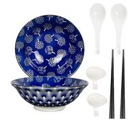 Urban Lifestyle - Set de 8 Bol Ramen en Porcelaine 1 L · Pour 2 Personnes avec Bols, Coupelles, Cuillères & Baguettes · Bol Céramique Idéal pour Nouilles, Udon, Pho & Salades (Uchiwa)