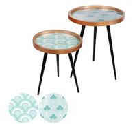 Urban Living - 2 Tables d'appoint design Art Déco - Bleu et blanc - Art Up Bleu clair