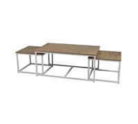 Urban Living "LA CASA Blanca Table Basse X3 Bois ET Metal 1-100X60XH45CM + 2-50X50XH38CM