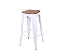 Urban Living "LIV Tabouret DE Bar en Metal Blanc Mate Assise en Bois 42,5X42,5X77CM