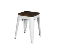 Urban living "LIV Tabouret en Metal Blanc Mate avec Assise en Bois 39X39XH46CM