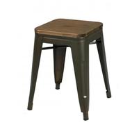 Urban living "LIV Tabouret en Metal Gris INDUS avec Assise en Bois 39X39XH46CM