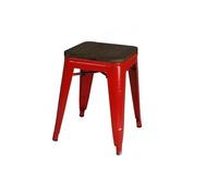 Urban living "LIV TABOURET en Metal Rouge Mate avec Assise en Bois 39X39XH46CM