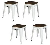 Urban Living - Lot de 4 tabourets vintage Liv H46 cm - Blanc mat Blanc