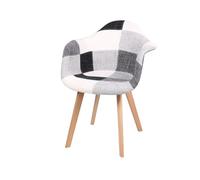 Urban Living "Patchwork Fauteuil Black & White avec Pieds en Bois 63X63XH46/H81CM