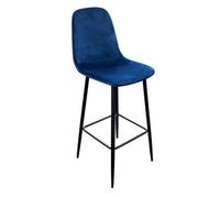 Urban Living - Tabouret de bar en velours vintage Inoui - H. 108 cm - Bleu