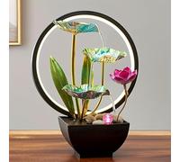 Urban London Fontaine à Eau Métallique Zen Alimentée par USB avec Lumière LED Relaxante 3 Niveaux Cascade de Bureau avec Pierres et Son Relaxant pour la Maison et le Bureau Décor