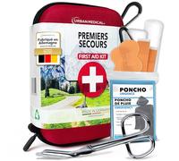 URBAN MEDICAL Trousse de Secours Complète - Kit Pharmacie Randonnée d'Allemagne - avec brochure d'urgence de Malteser, couverture de survie et poncho imperméable - Pour voiture et vélo DIN13167