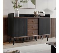 URBAN MEUBLE Buffet élégant vintage effet bois noyer et noir avec 2 portes coulissantes