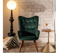 URBAN MEUBLE - Fauteuil - Scandinave - Velours Vert - Pieds en Hêtre - Hauteur 91,5 cm